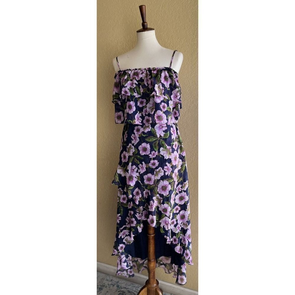 BB Dakota RSVP Womens Purple Floral Asymmetrical Yareen Dress size 2 - Picture 2 of 10
